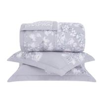 Kit Colcha Buddemeyer Percalle Proteas Cinza Floral 180 Fios - 100% Algodão - Solteiro 2 Peças