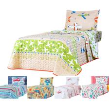 Kit Colcha cama box solteiro infantil cobre leito dupla face cores matelado 2 PEÇAS ESTAMPAS NOVAS