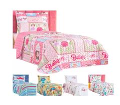 Kit Colcha cama box solteiro infantil cobre leito dupla face cores matelado 2 PEÇAS ESTAMPAS NOVAS