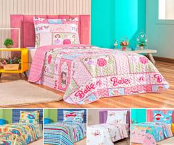Kit Colcha cama box solteiro infantil cobre leito dupla face cores matelado desenhos bale