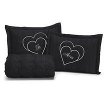 Kit Colcha Cama Te amo Casal 3 peças Box Bordado toque macio