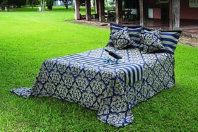 Kit Colcha Casal 6 Peças Tecido Jacquard Luxo - Azul