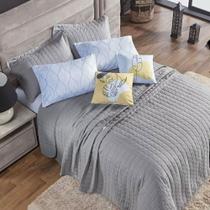 Kit Colcha Casal 7 Pçs MicroPercal 300 Fios Basic Cinza - Leaves