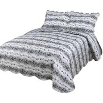 Kit Colcha Casal Floral Cinza Ilha Bela 240x220cm Dupla Face Jolitex Kit Colcha Casal Floral Cinza Ilha Bela 240x220cm Dupla Face Jolitex