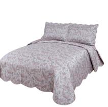 Kit Colcha Casal Floral Cinza Rosa Londrina 3 Peças Dupla Face Jolitex