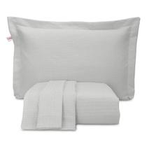 Kit Colcha Casal Queen Piquet Prática Cinza Hotelaria 3 Pçs