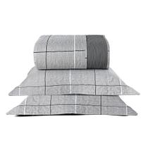 Kit Colcha Celi King Dupla Face 200 Fios Xadrez Grid Cinza