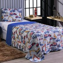 Kit Colcha Cobre Leito 2 Peças Solteiro Dupla Face Estampado Teen Kids Bouti Com Porta Travesseiro Infantil Menino Menina