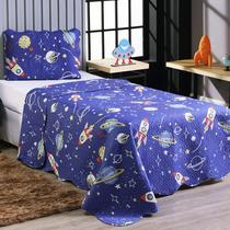 Kit Colcha Cobre Leito 2 Peças Solteiro Dupla Face Estampado Teen Kids Bouti Com Porta Travesseiro Infantil Menino Menina