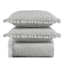 Kit Colcha Cobre Leito 200 Fios King 3 Peças Bella Babado 100% Poliéster - Cinza