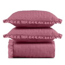 Kit Colcha Cobre Leito 200 Fios King 3 Peças Bella Babado 100% Poliéster - Rosa