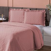 Kit Colcha Cobre Leito 3 Peças King Size 200 Fios Dupla Face Com Porta Travesseiro Babado Celine - FV Enxovais Kit Colcha Cobre Leito 3 Peças King Size 200 Fios Dupla Face Com Porta Travesseiro Babado Celine - FV Enxovais