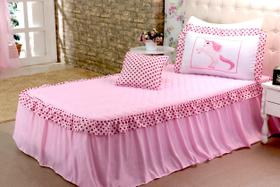 Kit Colcha Cobre Leito 3 Peças Solteiro Infantil Juvenil Unicórnio Babados Rosa Menina
