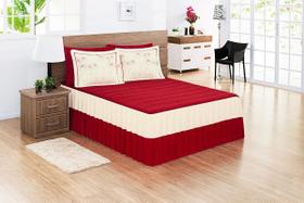 Kit Colcha Cobre leito Cama Super King Size 3 Peças Babado Com Porta Travesseiro Bordado Floral - Varias Cores