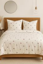 Kit Colcha Cobre Leito Casal/ 3 Peças 150 Fios Algodão Misto Cereja