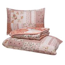 Kit Colcha Cobre Leito Casal 3 Peças Matelado Dupla Face Patchwork Marrom