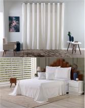 Kit Colcha Cobre Leito Casal + Cortina 3 Metros Tecido Rústico Topázio 6 Peças