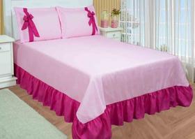 Kit Colcha Cobre Leito Casal Padrão 3 Peças com Babado Premium Rosa/Pink