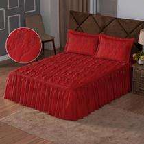 Kit Colcha Cobre Leito Casal Padrão 3 peças Requinte Bordado Babado com Porta Travesseiro