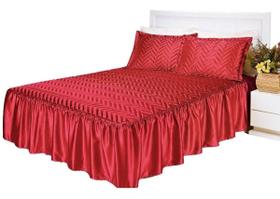 Kit Colcha Cobre Leito Casal Padrão Cetim Charmousse Matelada Babado 3 Peças