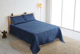 Kit Colcha Cobre leito Casal Queen 3 Peças Memory Azul