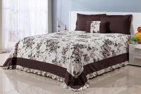 Kit Colcha Cobre Leito Casal Queen 5 Peças 180 Fios Estampado e Liso Com Almofada