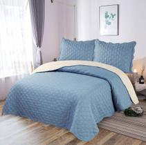 Kit colcha cobre leito casal Veneza 3 peças dupla face 220 x 240cm