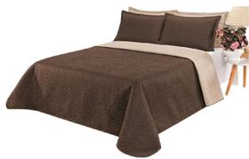 Kit colcha cobre leito clara casal padrão marrom caqui dupla face 3 peças