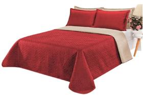 Kit colcha cobre leito clara casal queen vermelho caqui dupla face 3 peças