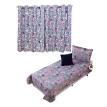 Kit Colcha Cobre Leito + Cortina Infantil Solteiro 4P Menino