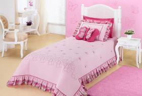 Kit Colcha Cobre Leito Infantil Menina Borboleta Rosa Com Almofada