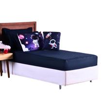 Kit Colcha Cobre Leito Jogo Cama Infantil Solteiro 5 Pçs Matelado Macio Sleep Astronauta Menino Marinho