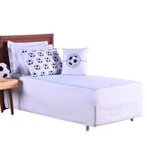 Kit Colcha Cobre Leito Jogo Roupa Cama Solteiro 5 Pçs Elasticado Na Volta Quarto Menino Futebol Branco Kit Colcha Cobre Leito Jogo Roupa Cama Solteiro 5 Pçs Elasticado Na Volta Quarto Menino Futebol Branco