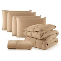 Kit Colcha Cobre Leito King Malha 100% Algodão 06 Pçs Dupla Face Completo