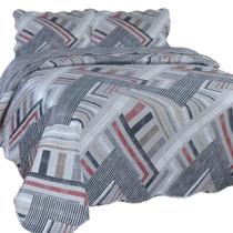 Kit Colcha Cobre Leito King Olinda Listras Cinza Jolitex