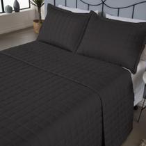 Kit Colcha Cobre Leito Matelado Casal 3 Pçs Dupla Face Soft - Preto