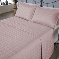 Kit Colcha Cobre Leito Matelado King 3 Pçs Dupla Face Soft - Rosê