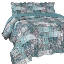 Kit Colcha Cobre Leito Patchwork Super King 300x280cm Jacareí Verde Jolitex