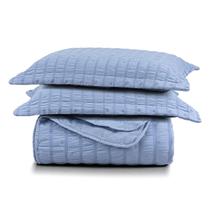 Kit Colcha Cobre Leito Plissê King Seersucker Premium 3 Peças Maciez e Leveza com Textura 3D Azul Mineral