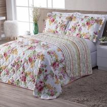 Kit Colcha Cobre Leito Queen 3 Pçs Aurora Bouquet Flores
