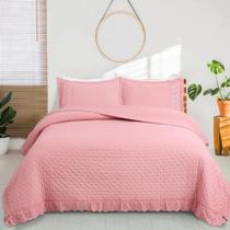 kit colcha cobre leito queen provence 240 x 260cm bordado ingles Textil Arte