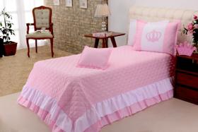 KIT Colcha Cobre Leito Realeza Rosa Menina Infantil Solteiro ~ 3 Peças ~ Antiálergico