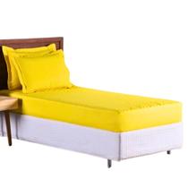 Kit Colcha Cobre Leito Roupa Cama Sleep Solteiro 2 Pçs Matelado Basico Simples Quarto Menino Menina Amarelo