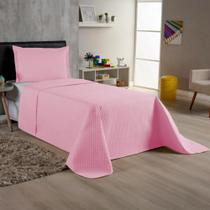 Kit Colcha Cobre Leito Solteiro 2 Peças 170 Fios Cama Box e Padrão Com Porta Travesseiro Menino Menina Infantil Kids Slim Liso - F.V Enxovais
