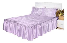 Kit Colcha Cobre Leito Solteiro Cetim Matelada Babado 2 Peças