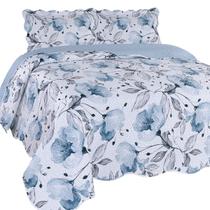 Kit Colcha Cobre Leito Solteiro Floral Teresina Azul Jolitex