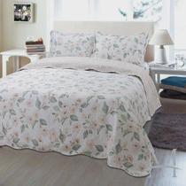 Kit Colcha Cobre Leito Solteiro Mariana Floral Bege Jolitex