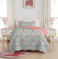 Kit Colcha Cobre Leito1,6x2,4 Infantil Dupla Face Solteiro Studio mix