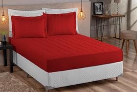 Kit Colcha Com Elastico Matelado Casal King 03 Peças Vermelho