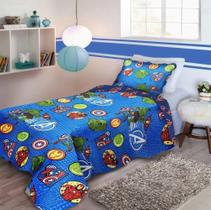 Kit Colcha com Fronha Dupla Face Cobre Leito Infantil Juvenil Tam. Solteiro Tema Vingadores ou Princesas